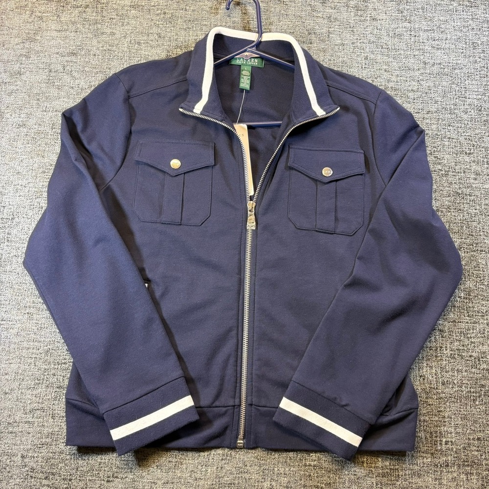 Lauren Ralph Lauren Jacket Womens L City Navy White Zip Urban Spectator 1459